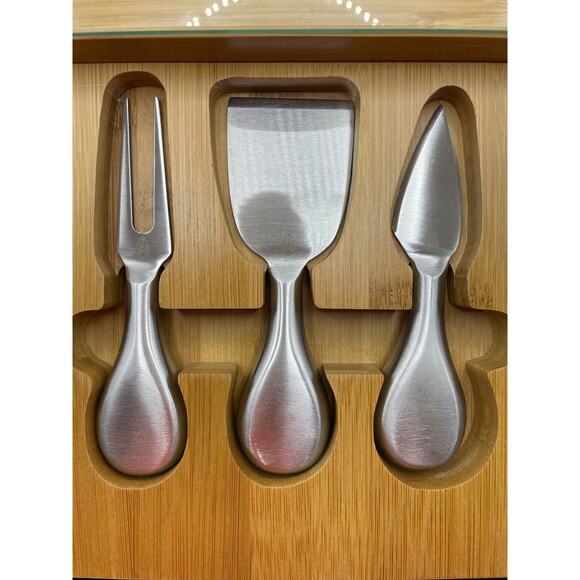 Toscana Bamboo Rectangular Cheese Cutting Board & Tools Set Tempered Glass Top - Picture 7 of 13